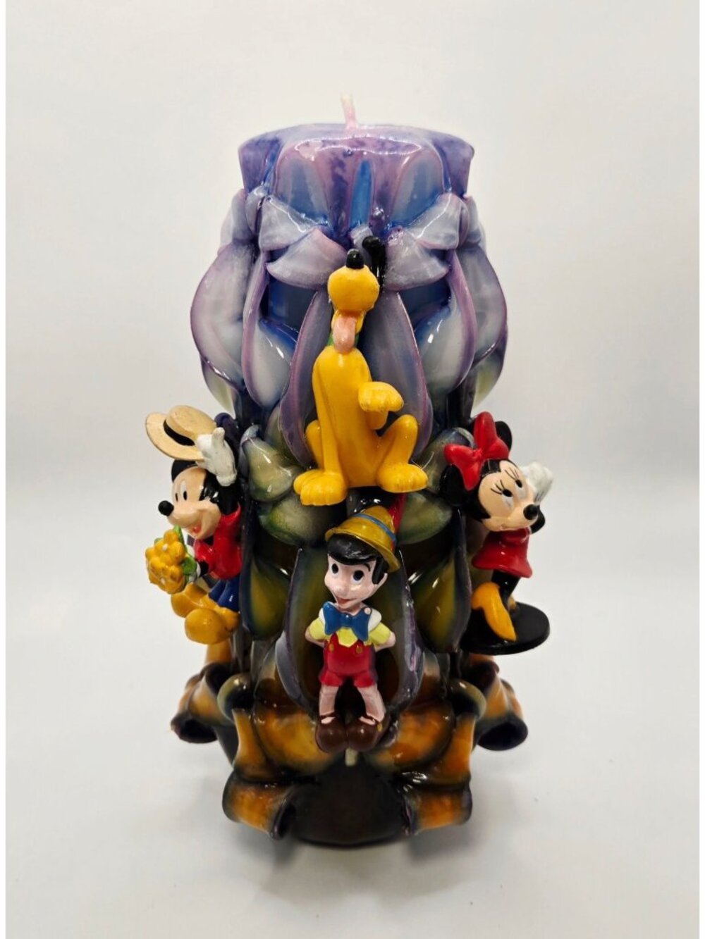 Disney-Themed Ribbon Candle Featuring Mickey Minnie Pluto & Pinocchio Characters